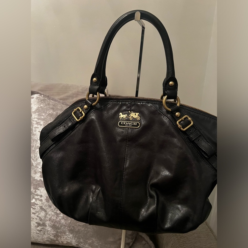 COACH Black leather bag ~ Top handles, removable shoulder strap